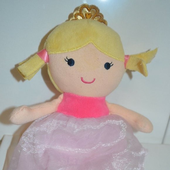 Just One You Carter's Pink Princess Blonde Baby Doll Plush Rattle Crown  Pigtails
